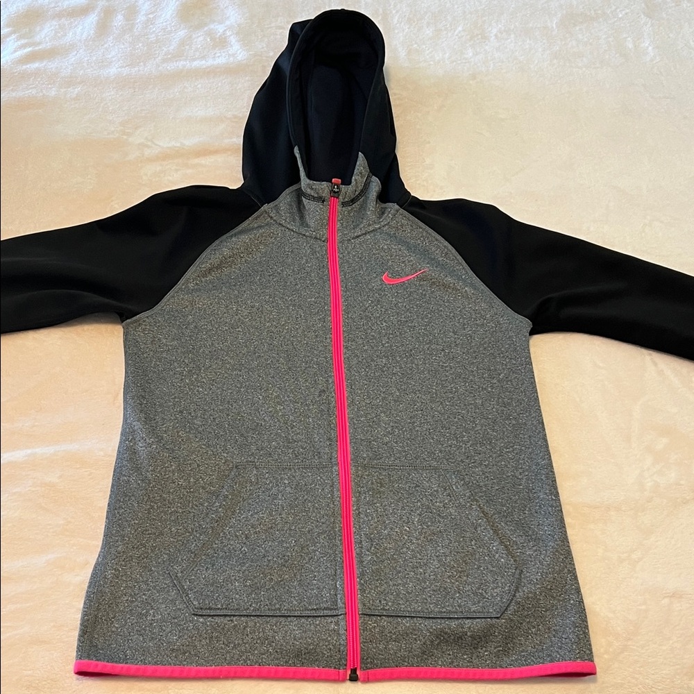 Nike Gray and Black Jacket with Pink Zipper
